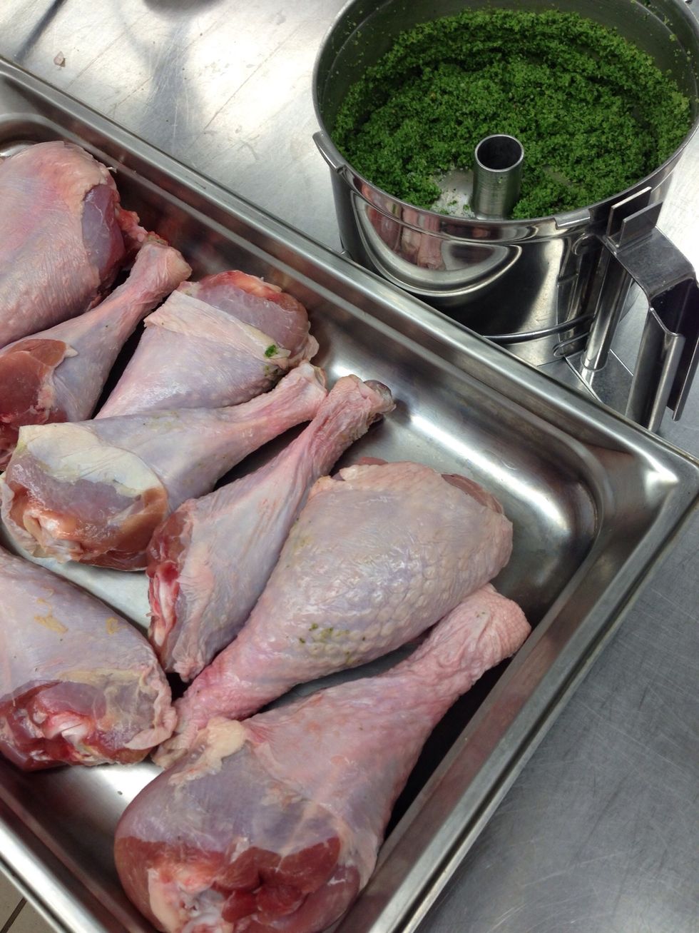 Pat your turkey legs dry to prepare them.