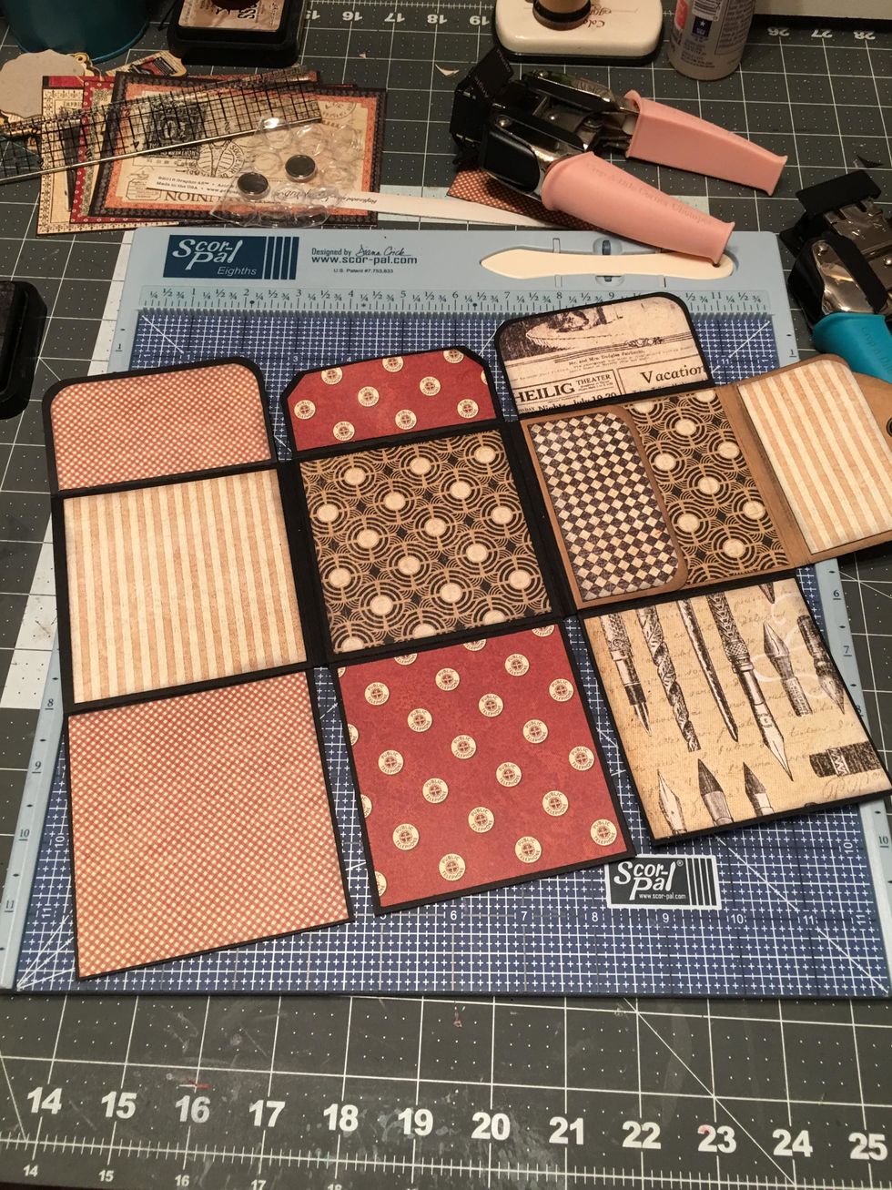 Pattern all the remaining sections, see reference photo in Step# 34 for inside of album to make sure you are adding the papers on the correct sections and in the correct direction.