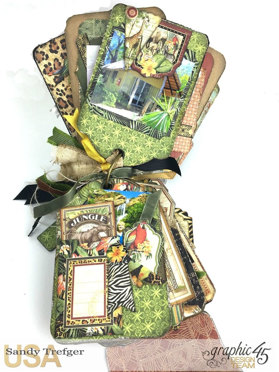 Pattern all your tags in the same way as those shown in this guide. Once patterned, add flowers, tags, banners, cut aparts and photos as desired to your tag pages and pockets.