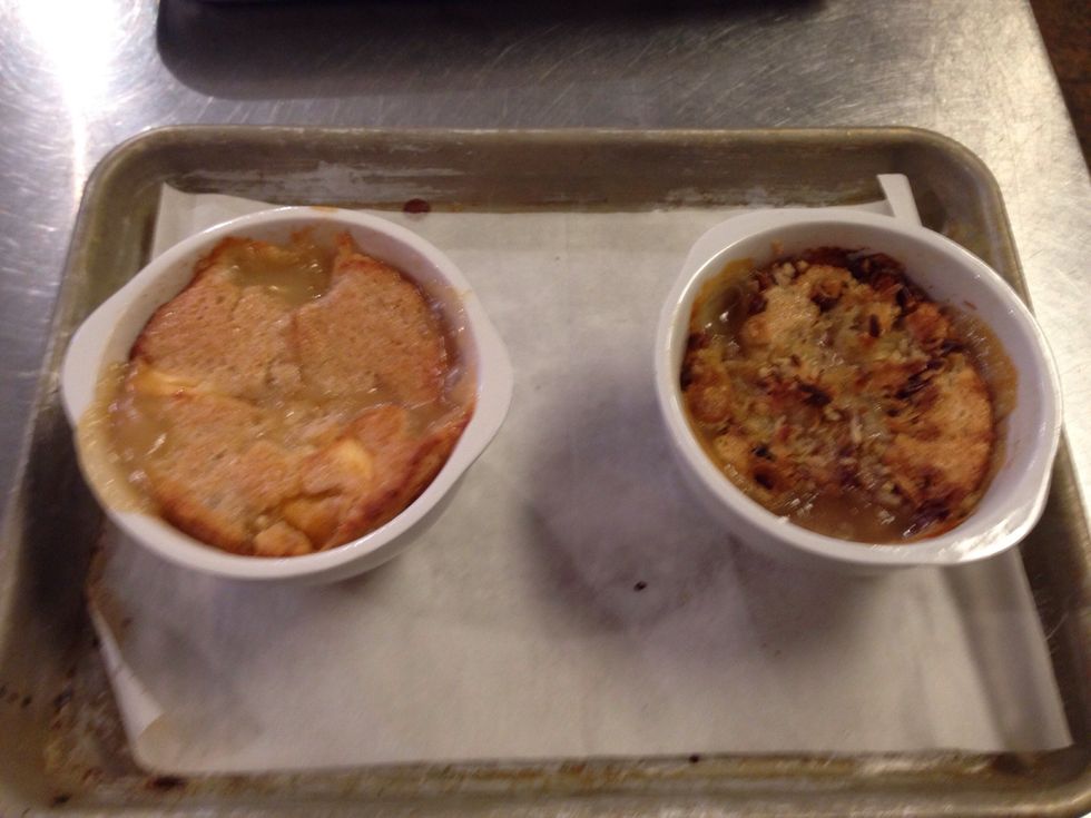 Peach with cream cheese on left, pineapple with coconuts and pecans on right.