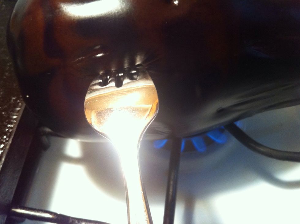 Peal off the green on top back to the egplant flesh...Cook it over a burner on you stove to roast or blacken the skin... Be sure to poke some holes in the skin so it doesn't explode on you...