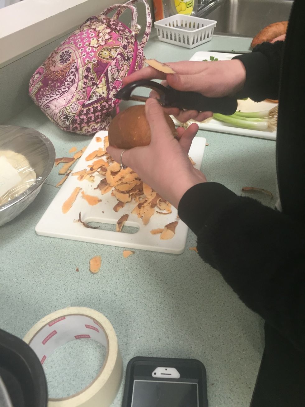 Peel 4 of the sweet potatoes