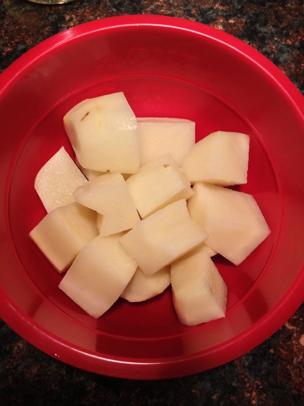 Peel and chop your potato.