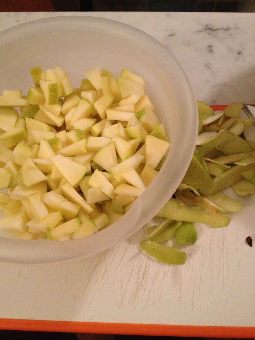 Peel and core and dice apples