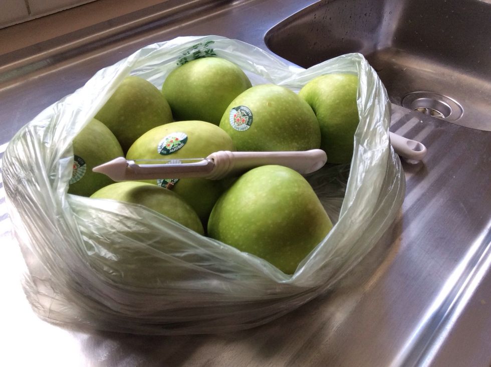 Peel and cut 8 apples.