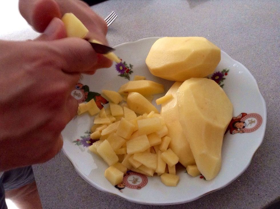 Peel and cut potatoes in little dices or slices (choose one option)