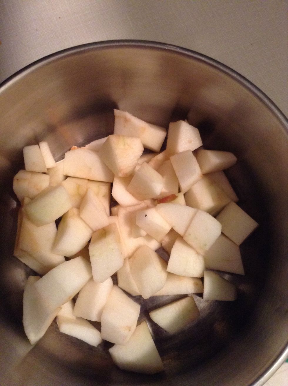 Peel and Cut the apples. Place them in a small pan.