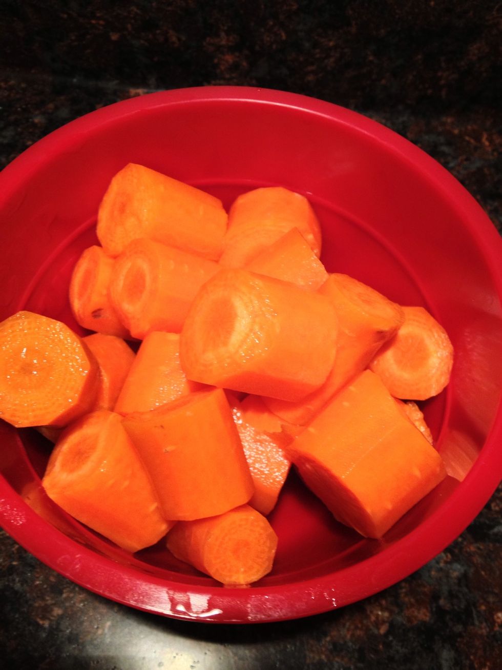 Peel and cut your carrots into small chunks