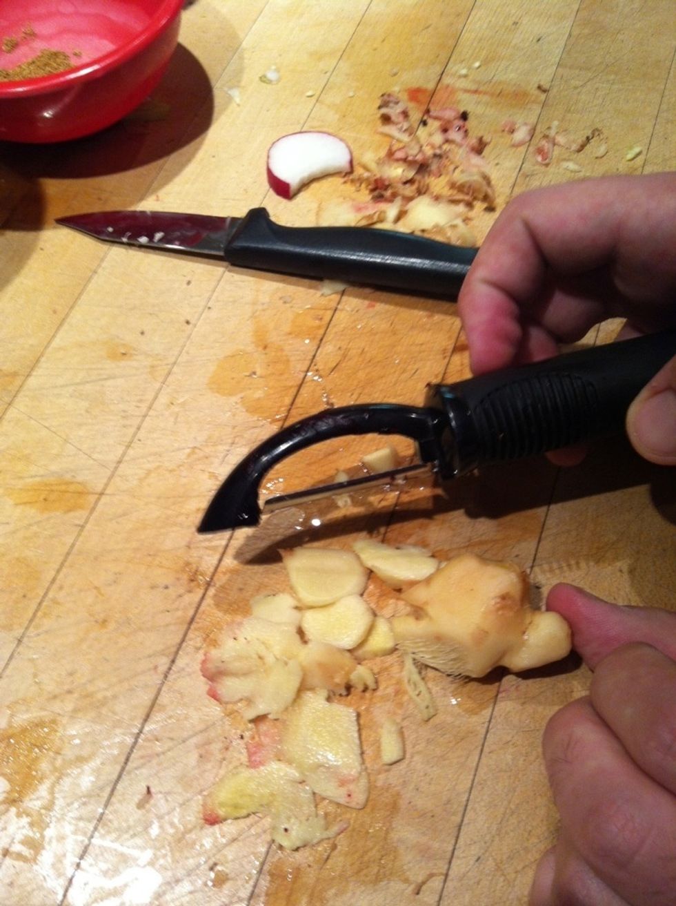 Peel and grate your ginger root.