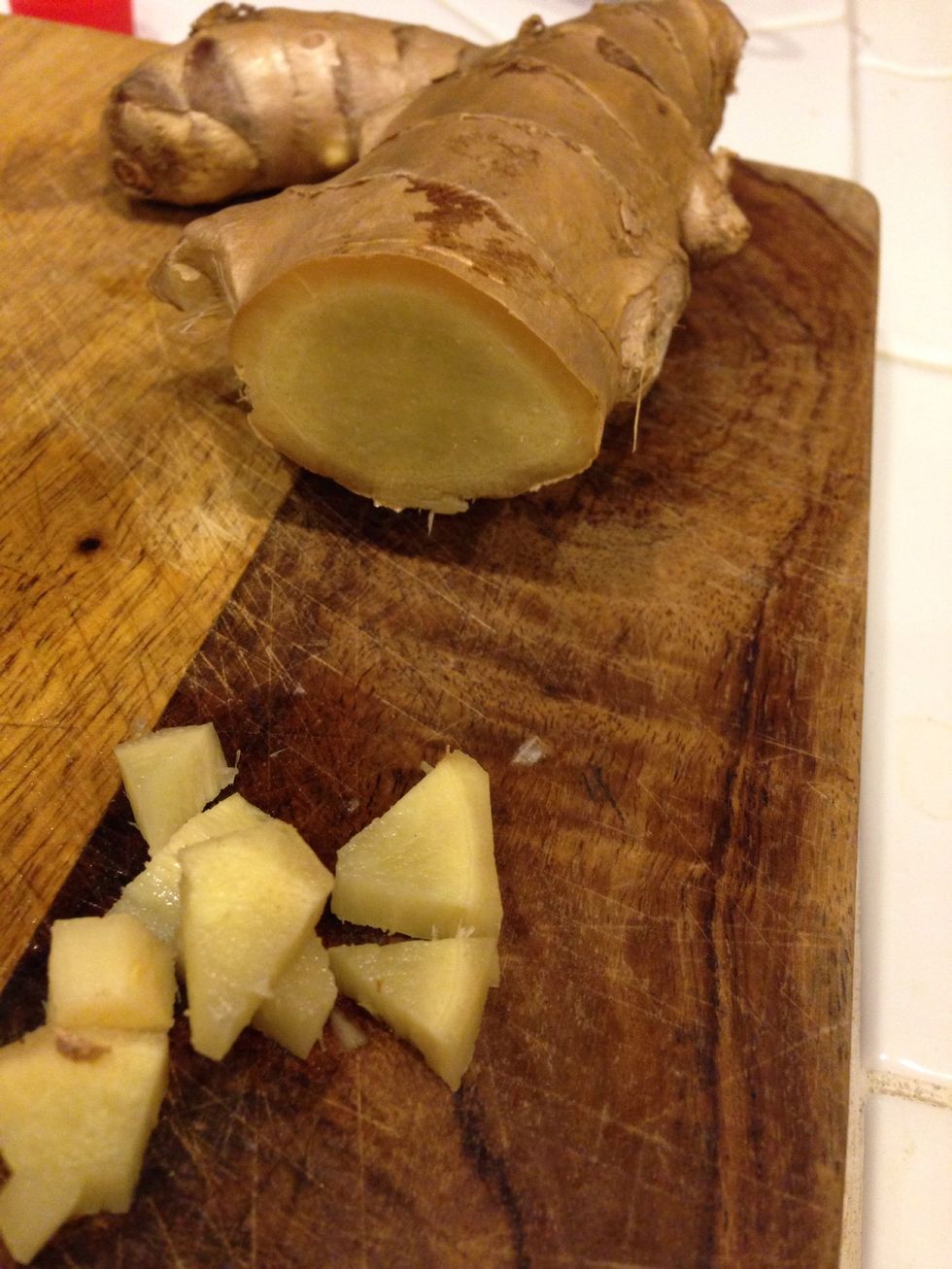 Peel and roughly chop 3/4 inch of ginger
