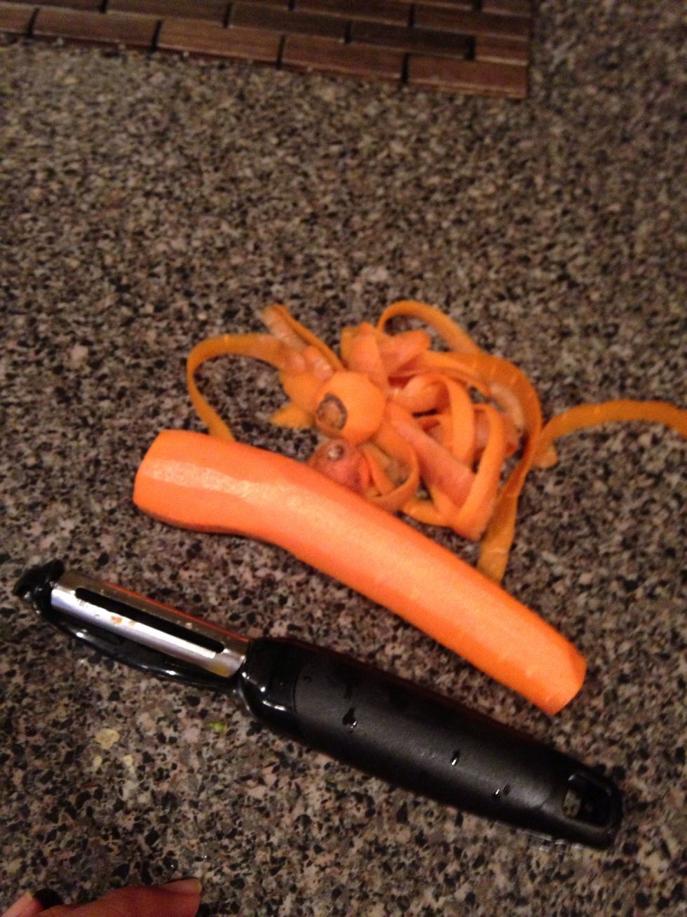 Peel and roughly chop your carrot. Tip: Since this carrot isn't organic, I peeled off the top later to reduce the amount of pesticides it may have.