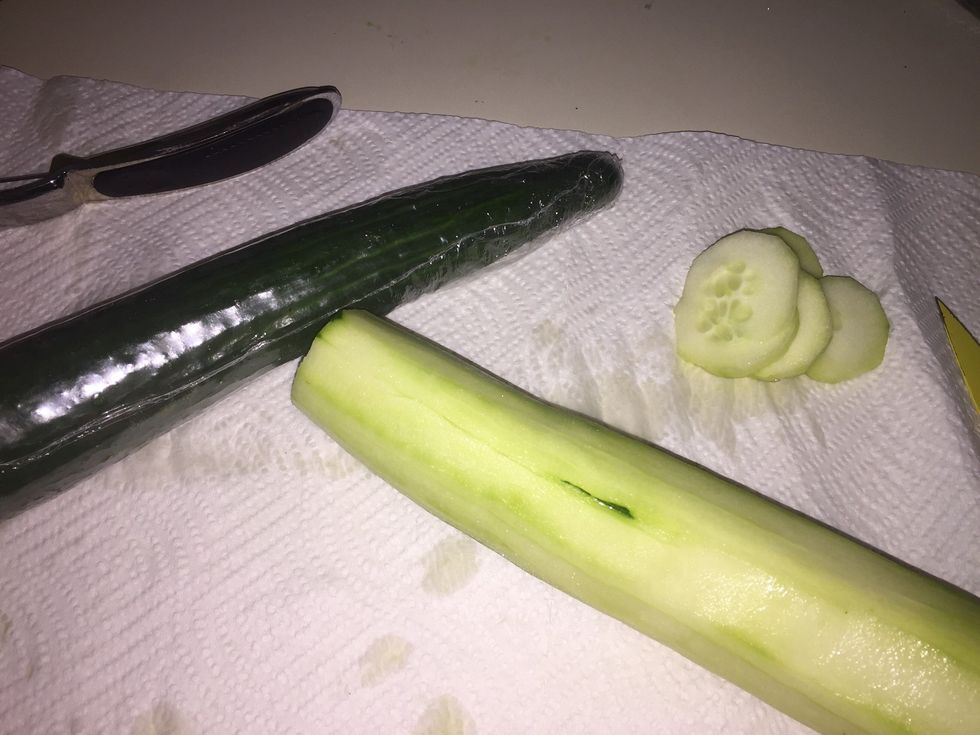 Peel and slice 2 large English cucumbers.