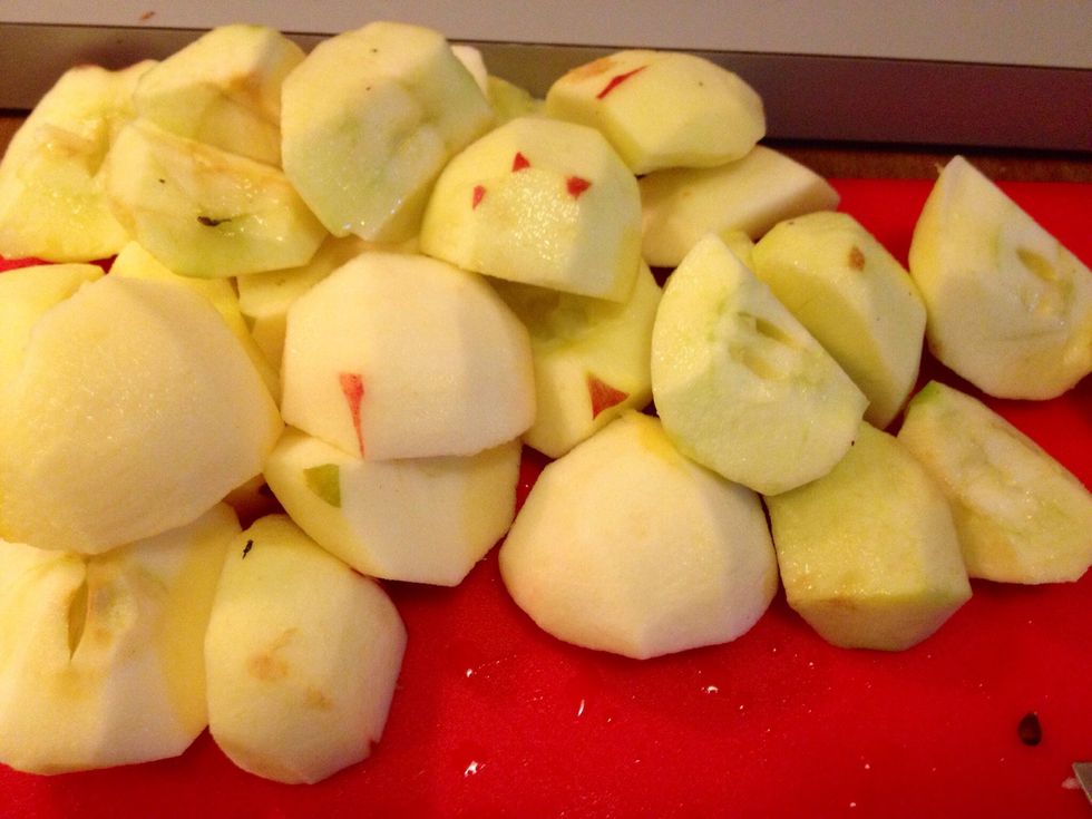 Peel and slice the apples.