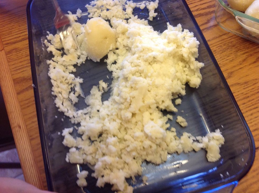 Peel and smash potatoes