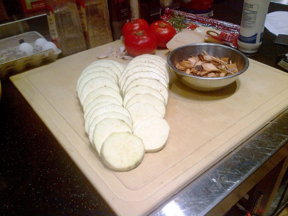 Peel and soak eggplant.