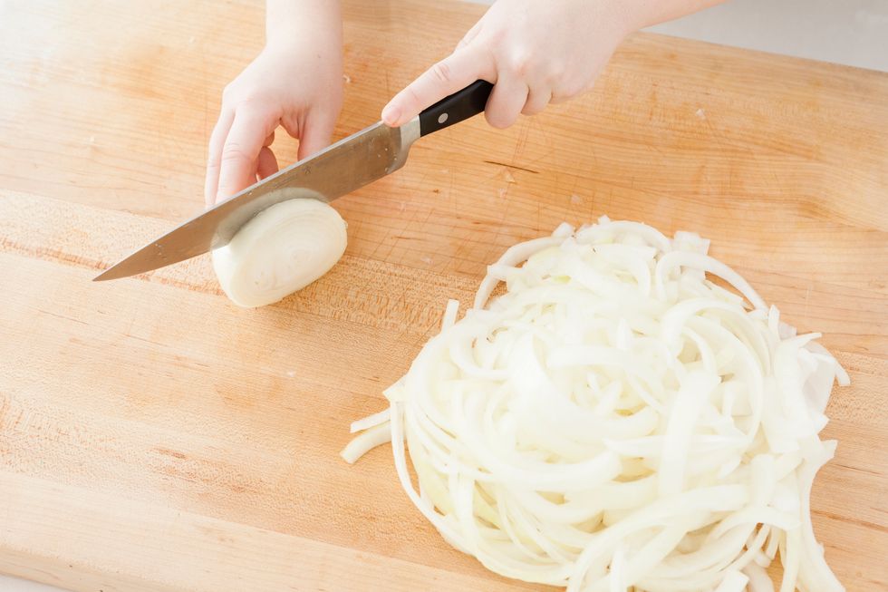 Peel and thinly slice your onions.