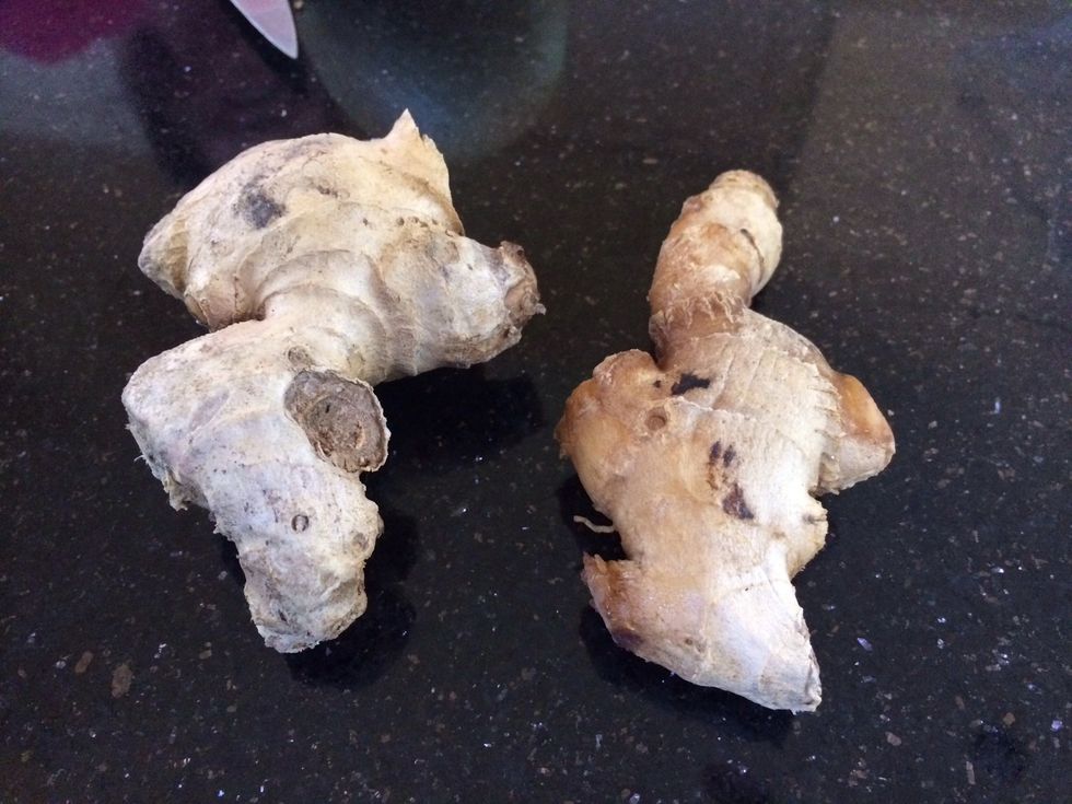 Peel and toast ginger