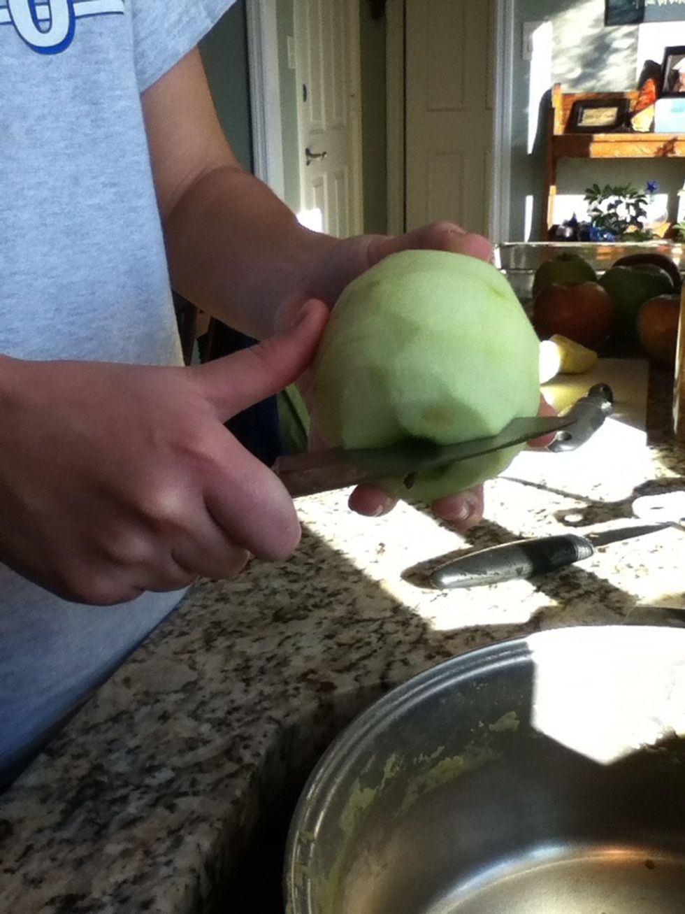 Peel, core, and cut the apples into quarters
