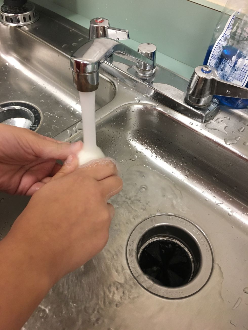 Peel eggs under warm water.