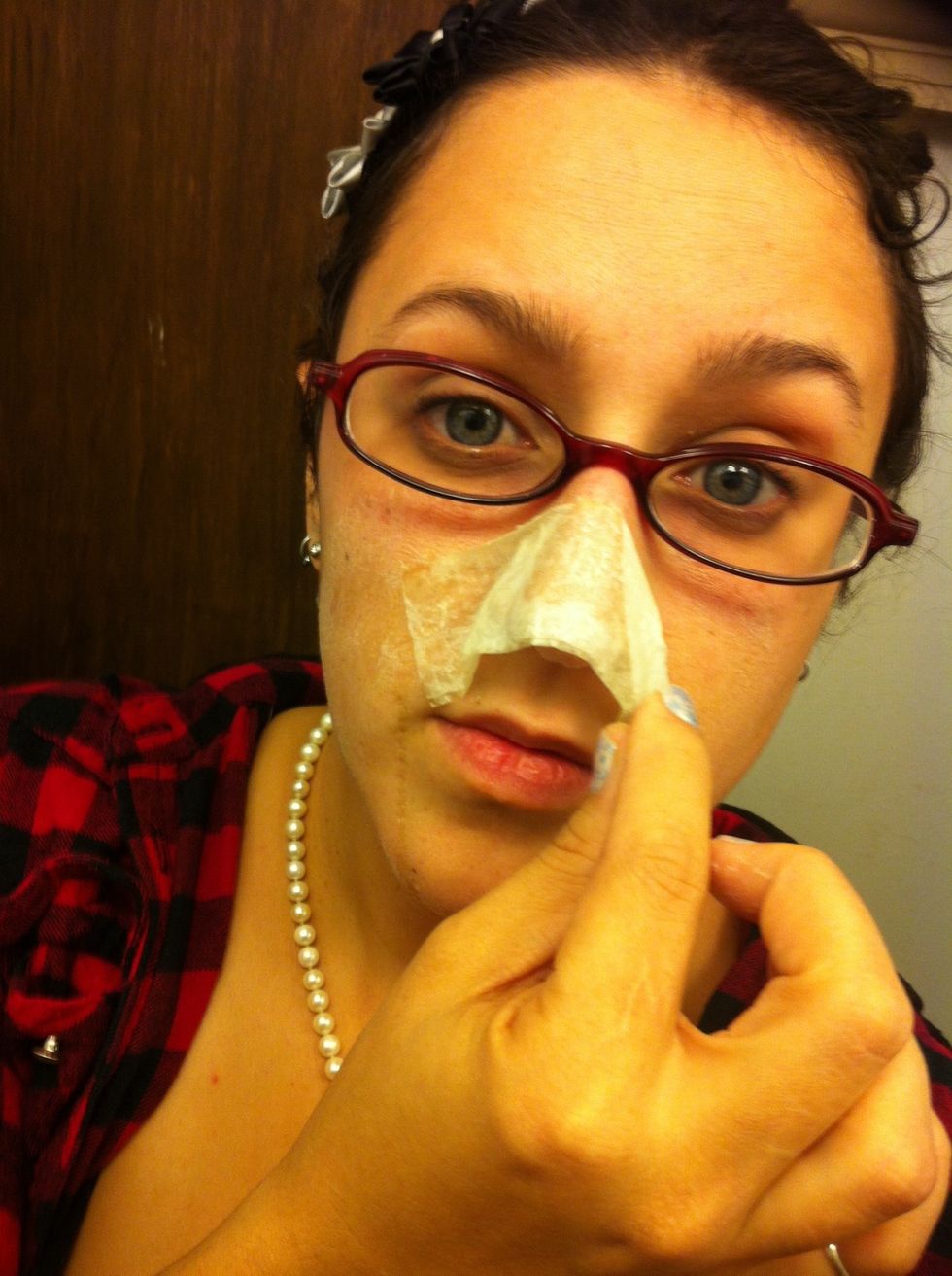 Peel off downwards wherever your strips are on your face . ( I didn't wait long enough so be patient). Results are just as gross as Biore strips lol