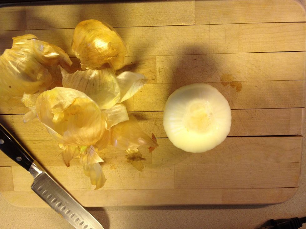 Peel onion. I used 1 whole onion. My husband said it had a strong taste in the dish. I suggest using half or none if you are not an onion person. I thought it tasted perfect.