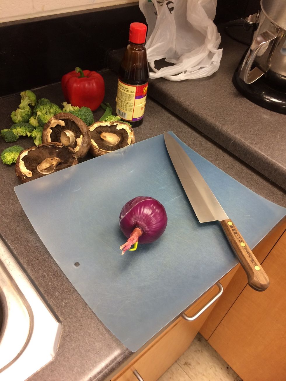 Peel red onion