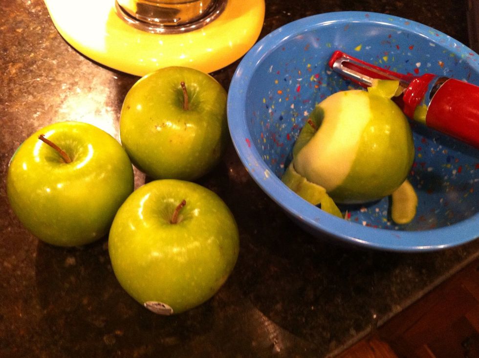 Peel the apples & cut each into 4 pieces, wrap each piece in a crescent roll & place in a greased 13x9 pan