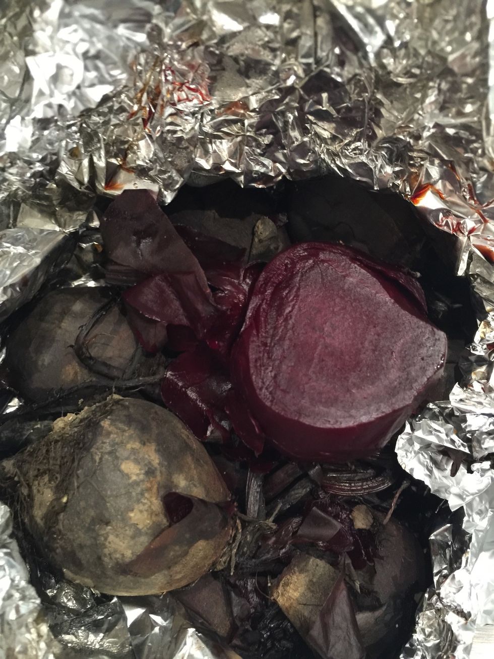 Peel the beetroots. And the sweet potatoes