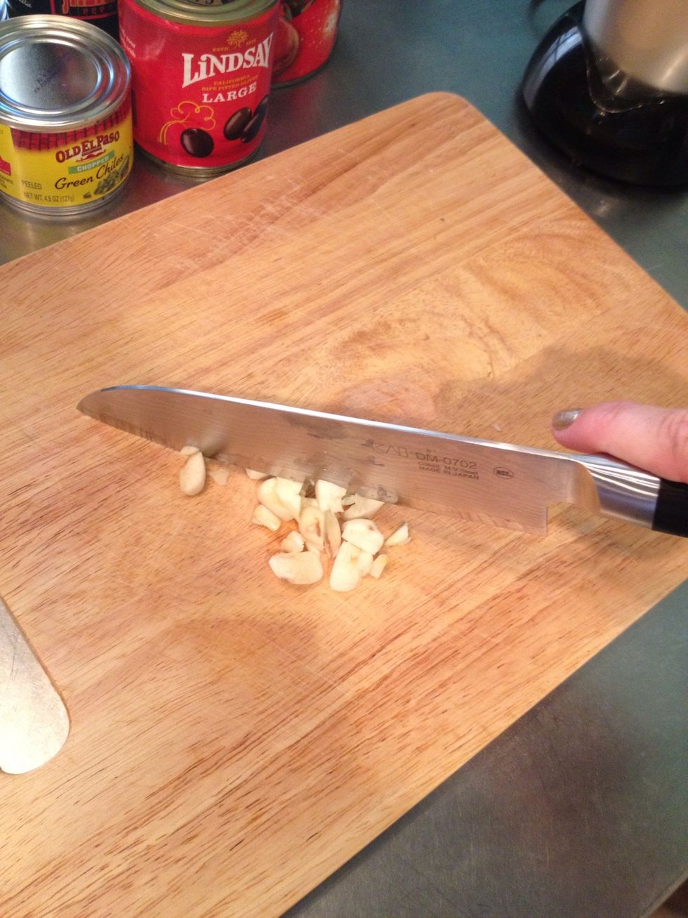 peel the garlic and give it a rough chop. I am a garlic lover, so I use two large cloves - if you're not so much a fan than you can use just one if you'd like