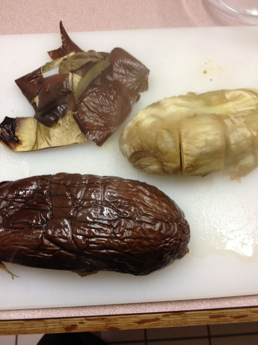 Peel the skin off the eggplant and dice finely