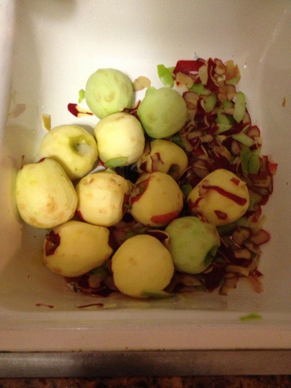 Peel them and chop them up into little square slices and add them to the bowl.