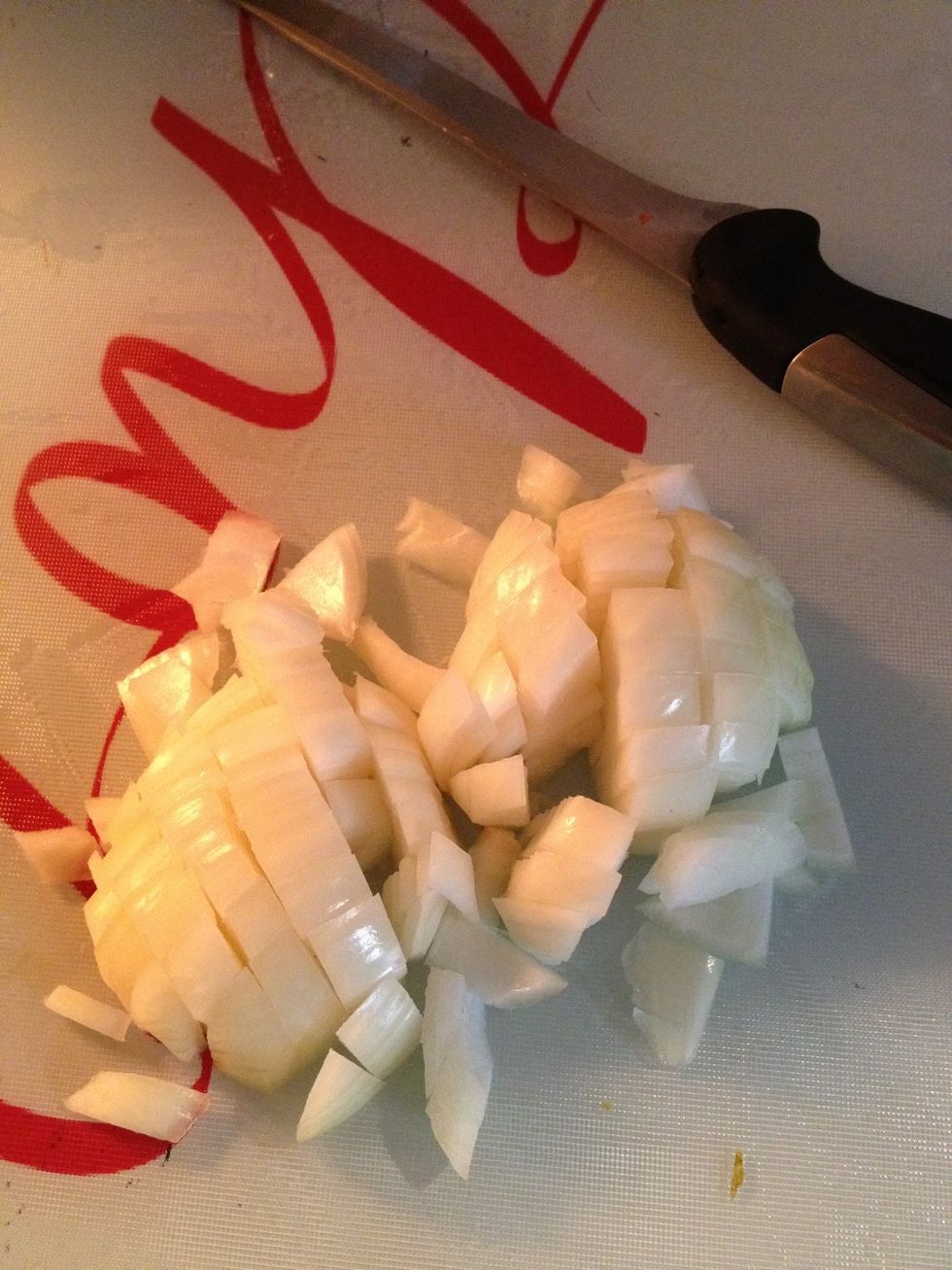 Peel, then chop and dice your onion, not too fine.