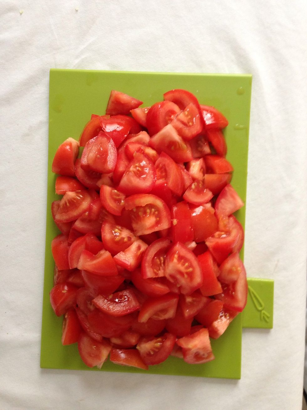 Peel tomatoes. cut them in big chunks . Add to the skillet. Mix. cover and cook on medium heat. About 30-40 minS