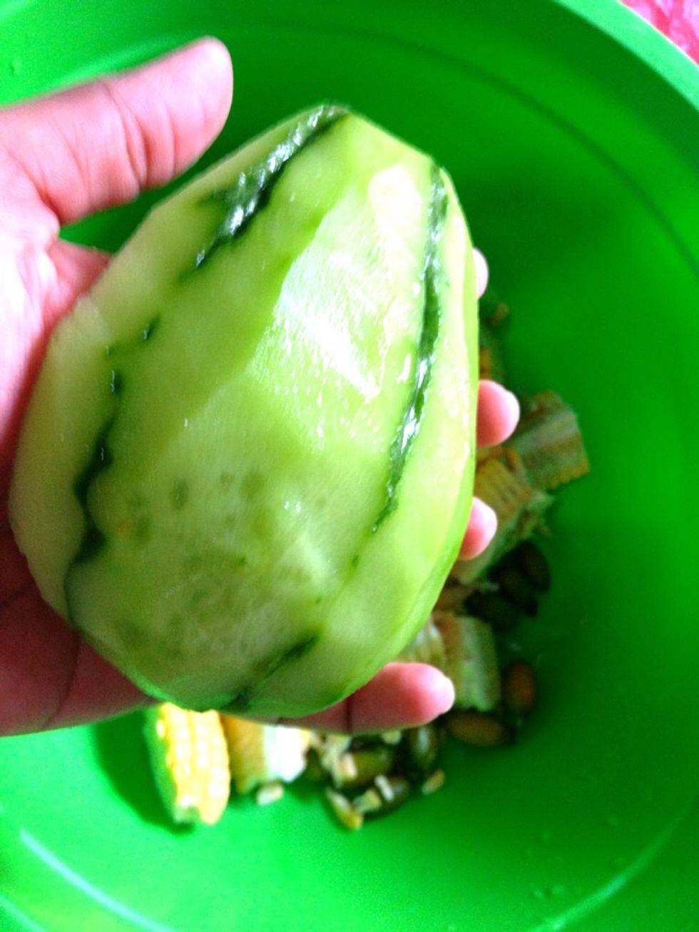 Peel, wash, pat dry and cut the squash. Some people like to leave some of the skin though