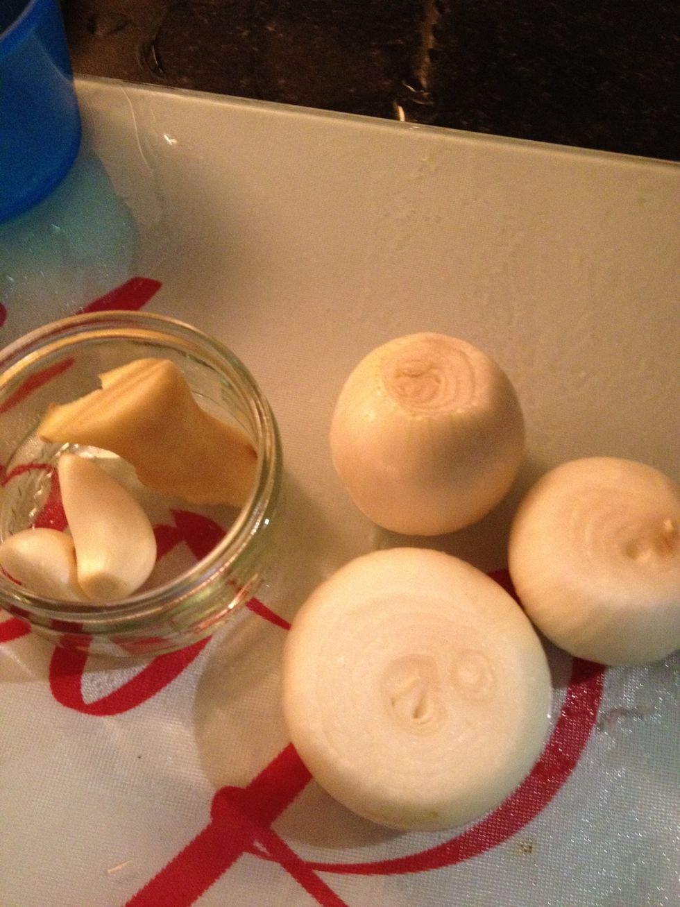 peel your garlic, ginger and onions