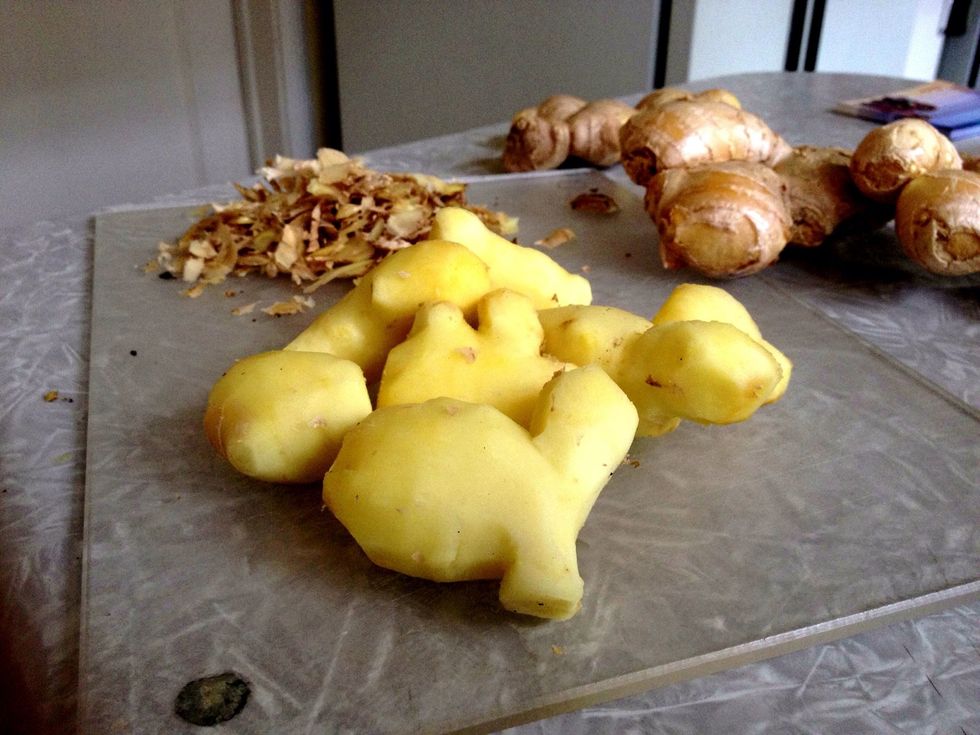 Peel your ginger. I gently scraped the peel off with a paring knife.