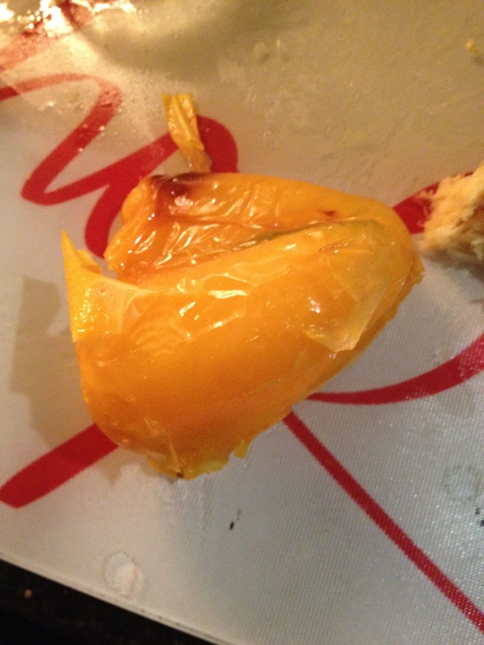 peel your roasted peppers. I usually do these well before. I'll explain how next step