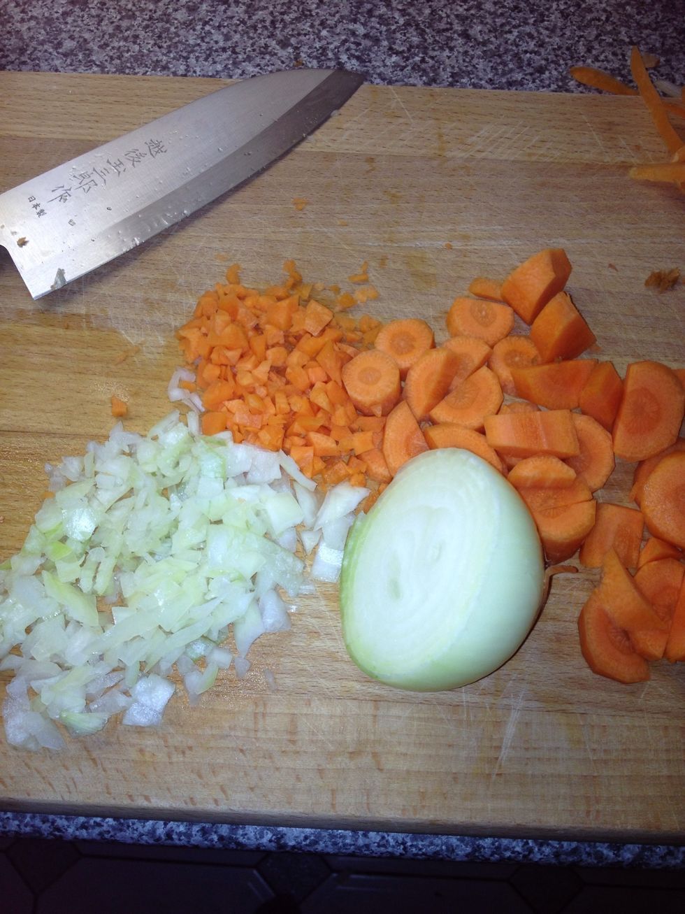 Peel your vegetables and chop/dice them up to your liking.
