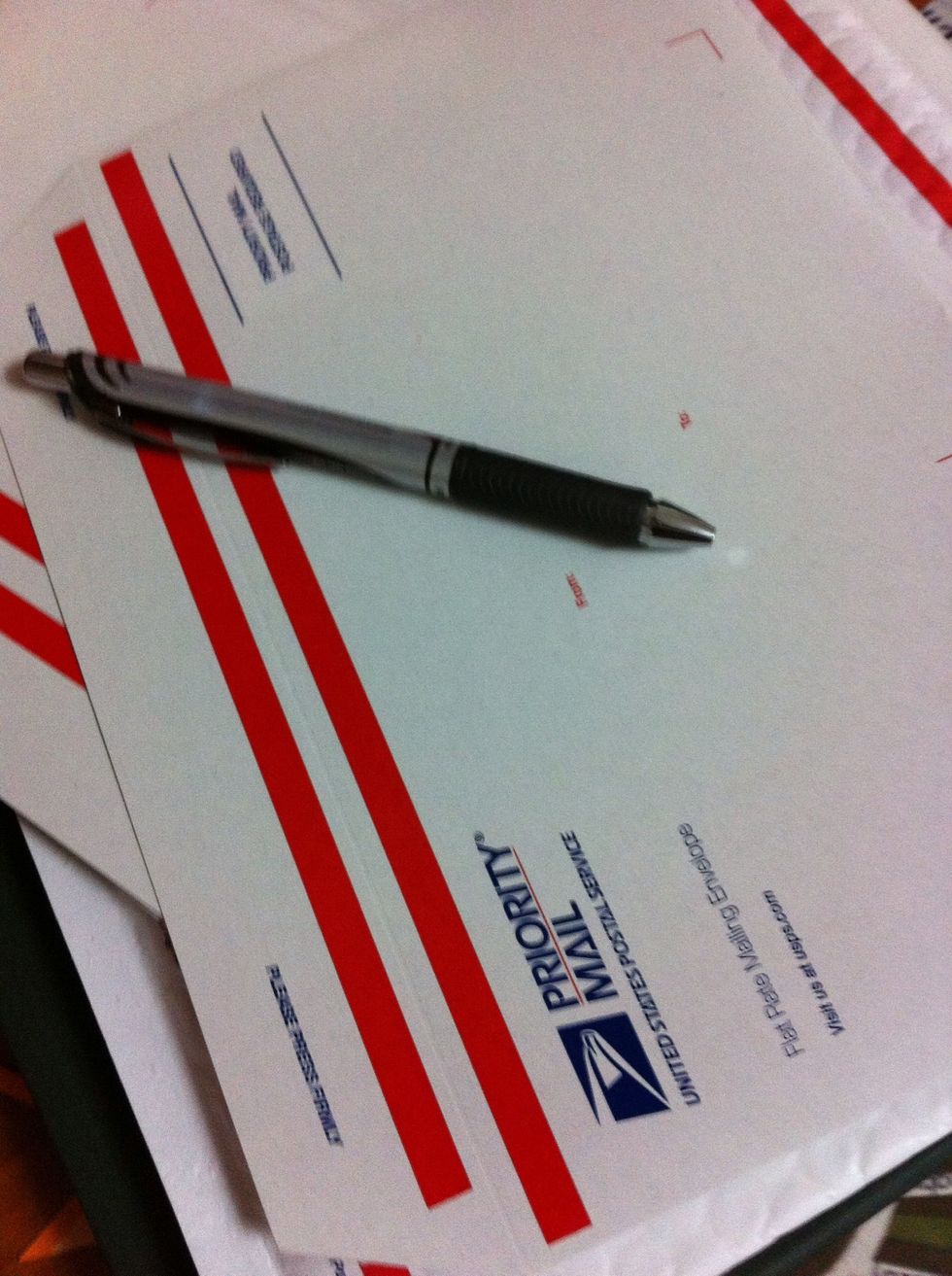 Pens, paper, stamps, and envelopes. Kind of self-explanatory.