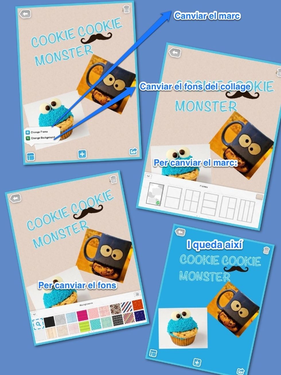 Per canviar el marc de la foto o el fons: