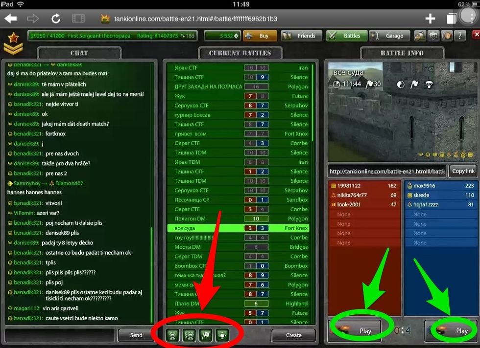 Per jugar selecciones el tipus de batalla que vols, n'esculls una i cliques "play". Si hi han equips pots escollir de quin equip ser.