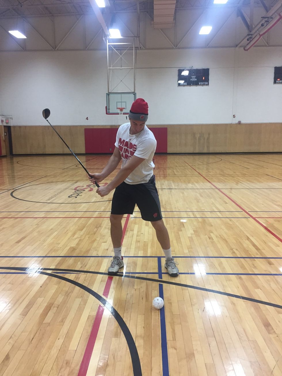 Perform swing with weight on back foot, hips shoulders sway back, eyes on target