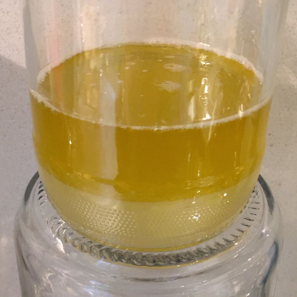 Personally I like it with lemon or a mixture of wine vinegar and lemon juice.  In a jar with a lid put the vinegar + double olive oil. As the oil floated you can eyeball it.