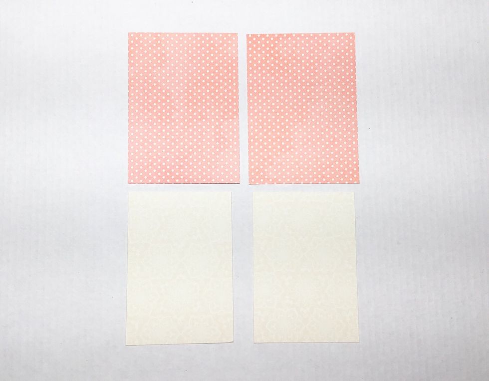 Photo mats. You will need 2 coloured patterned paper ones slightly larger then the cream ones as shown.