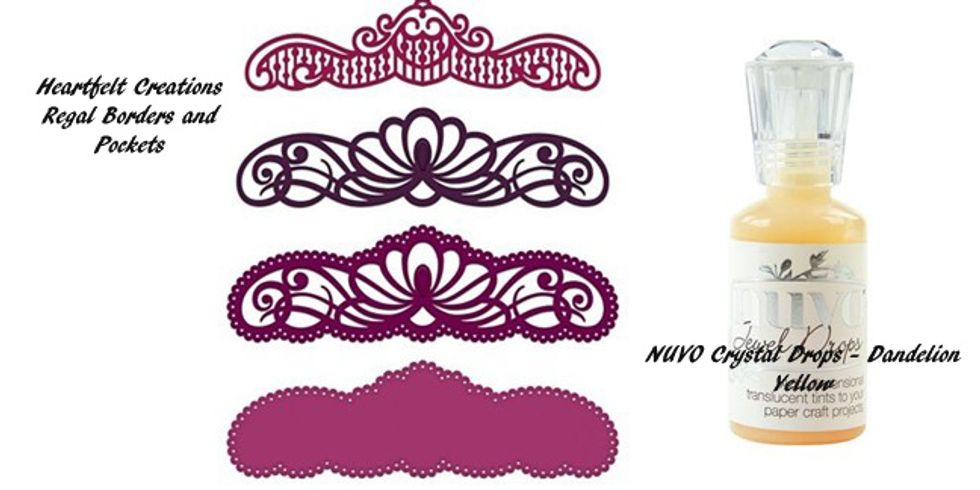 Photo of Heartfelt Creations Regal Borders and Pocket die set and NUVO Crystal Drops-Gloss-Dandelion Yellow