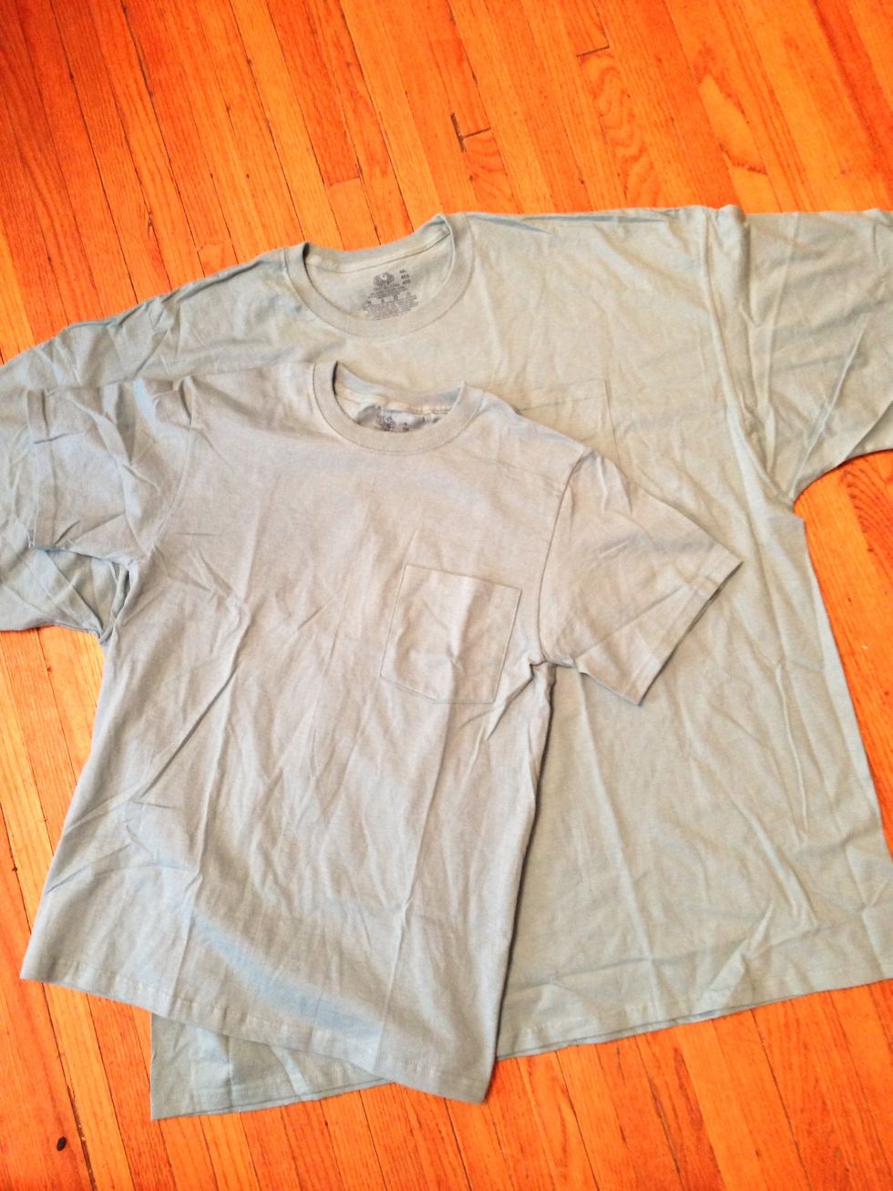 Pick 2 T's for this project. These are sizes S and a 4XL. The smaller T should fit your shoulders nicely.