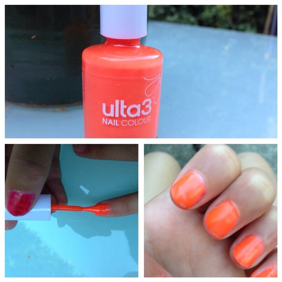 Pick a base nail polish colour, I chose 'Ulta3 - Tangelo.' Give your nail 2 coats for strength and a solid colour finish.