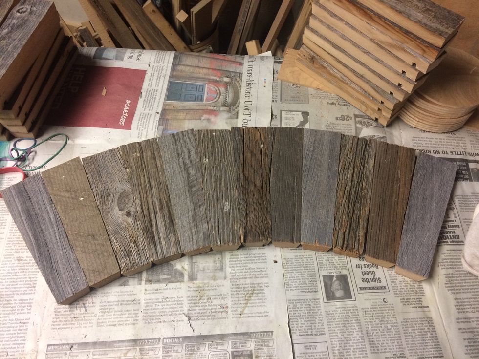 Pick out 12 pieces to use. Line them up as a test run. Remember 2 pieces will get a hole though them. So pick the worst pieces and keep them 6 pieces apart.