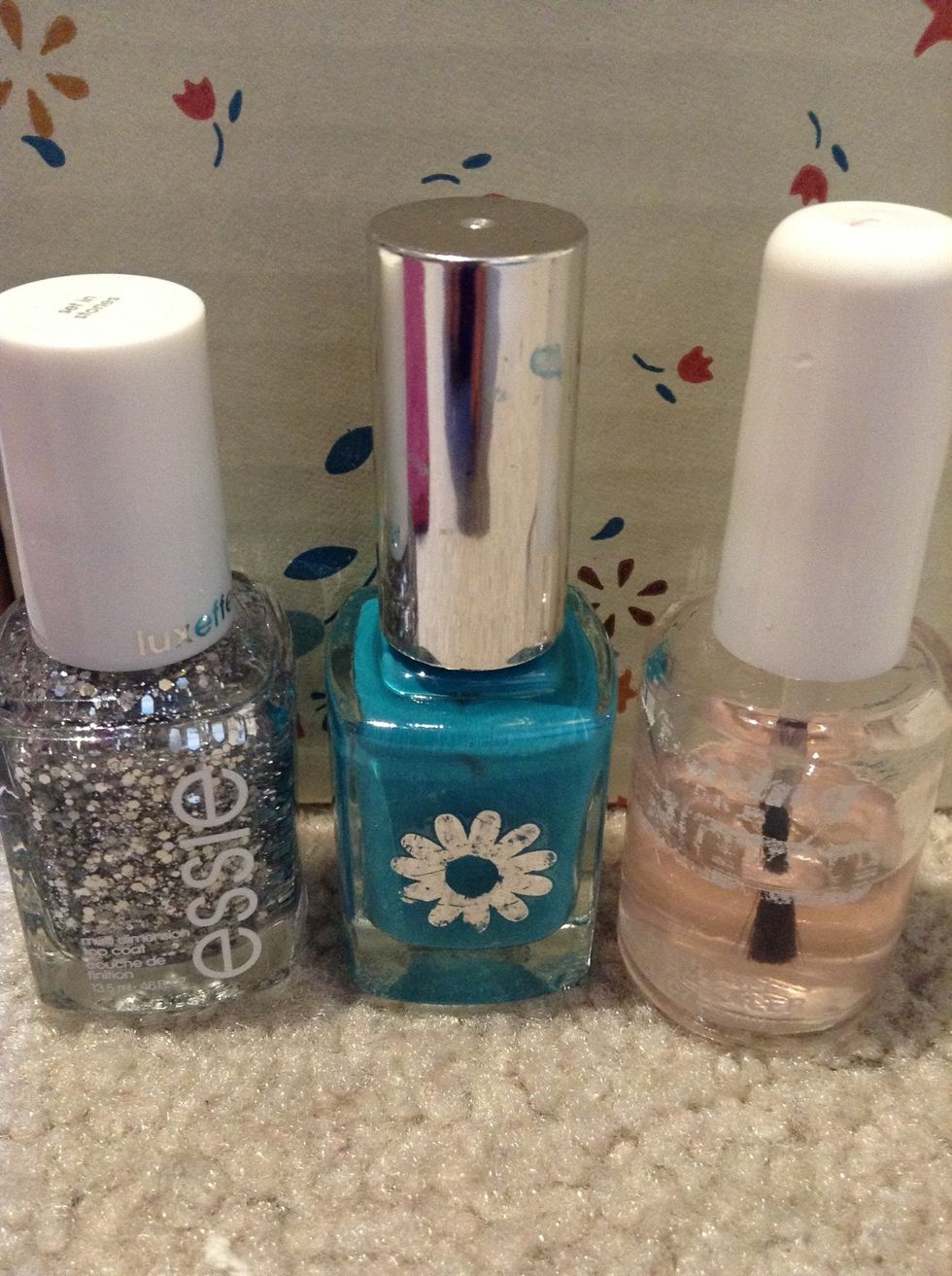 Pick out any color nail polish, sparkles to add on top, and a top coat