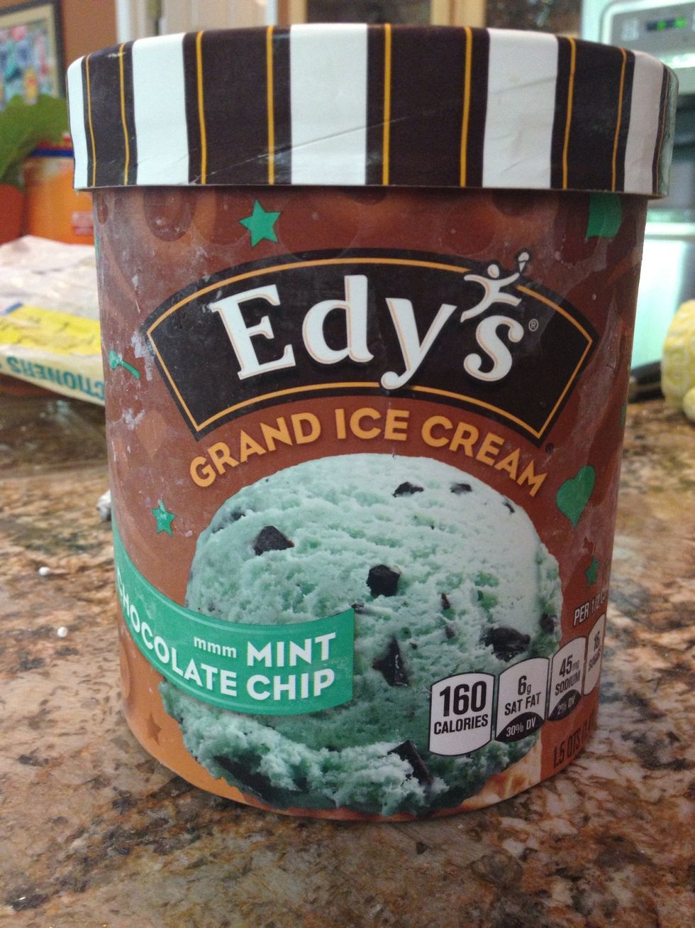 Pick out any kind of ice cream. You will need a whole container. Let it thaw while the rolled up cake cools.